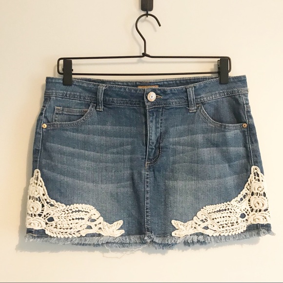 Celebrity Pink Dresses & Skirts - CELEBRITY PINK Jean Skirt with Lace Detail